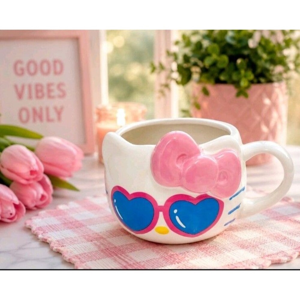 Hello Kitty Sanrio Mug Ceramic 15oz White Pink Blue